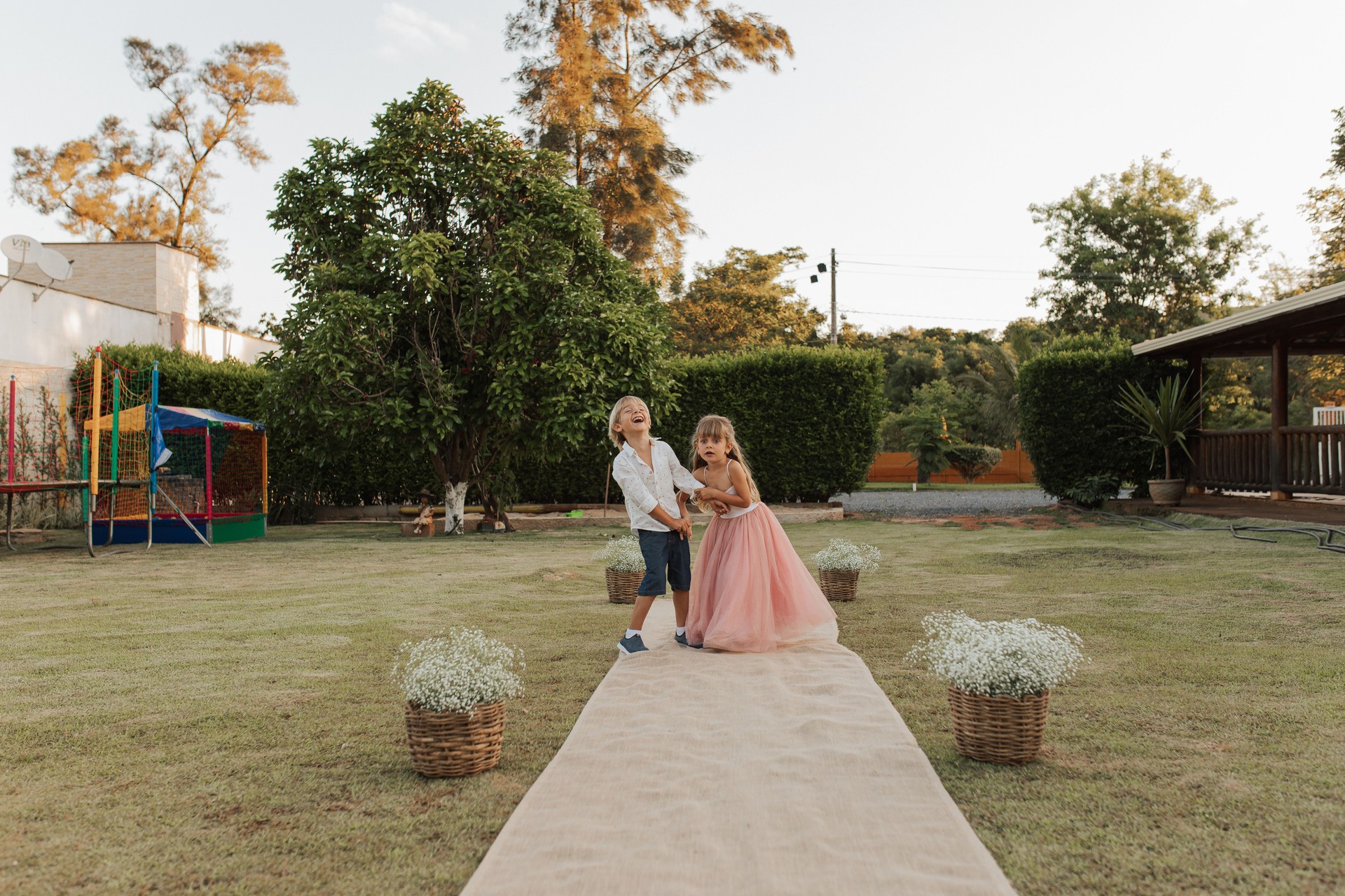 Brothers playing at wedding